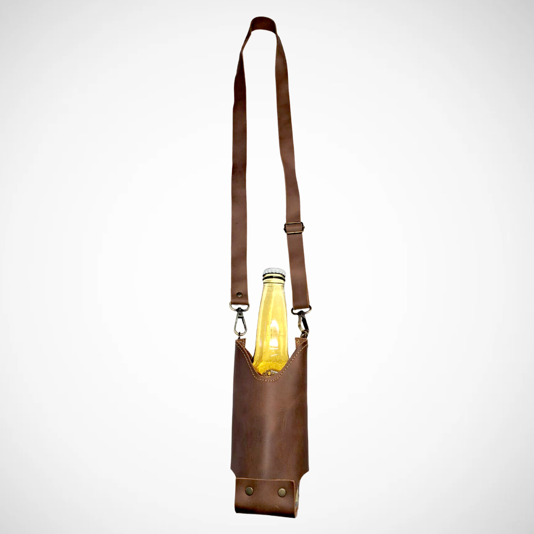 Porta cerveza de cuero